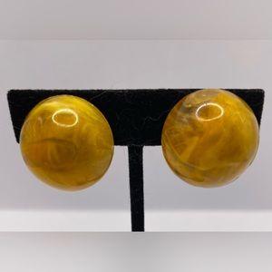 Vintage Amber Marbled Lucite Clip-On Earrings – Retro Button Style MCM